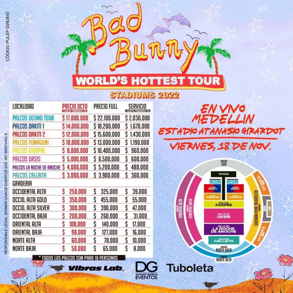 Esto cuestan las boletas para el concierto de Bad Bunny en Colombia
