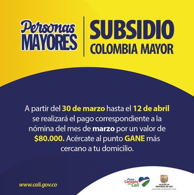 Desde hoy inician pagos del subsidio Colombia Mayor en Cali